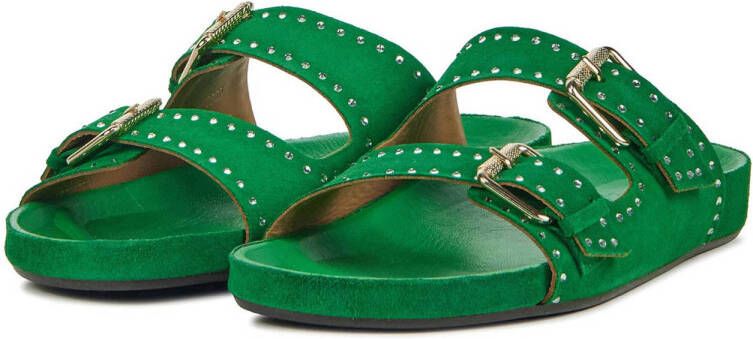 Toral Cora suède slippers met strass groen