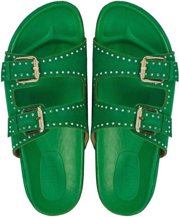 Toral Cora suède slippers met strass groen