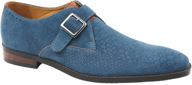 Van Lier Bregenz suède gespschoenen blauw