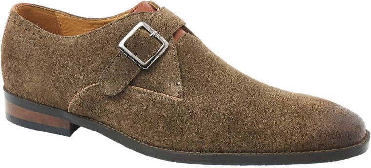 Van Lier Bregenz suède gespschoenen cognac