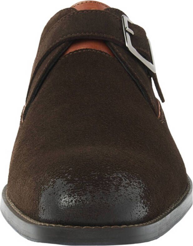 Van Lier Bregenz suède gespschoenen donkerbruin
