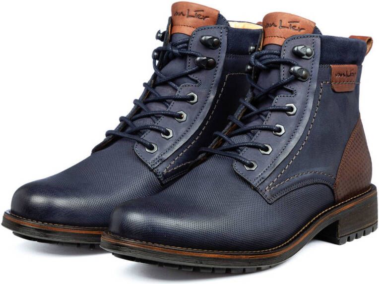 Van Lier Fritz leren veterboots donkerblauw
