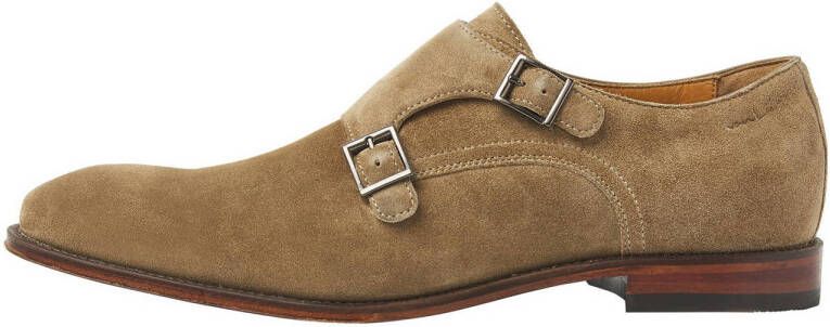 Van Lier Madison suède gespschoenen taupe