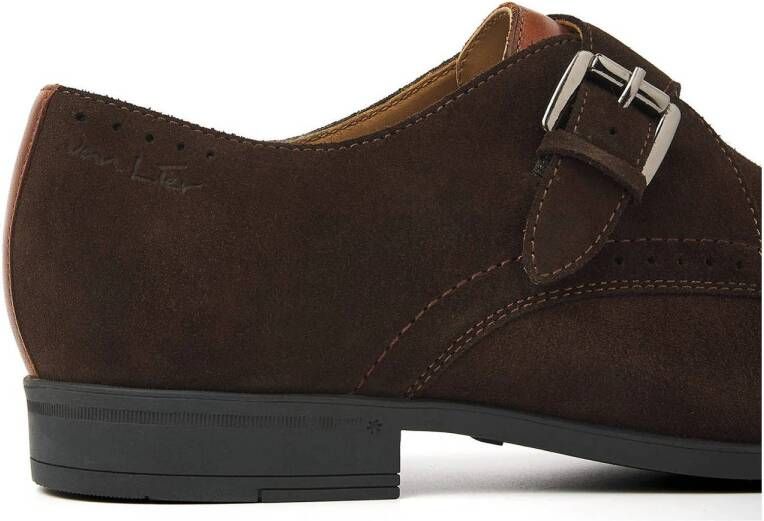 Van Lier Portofino suède gespschoenen bruin