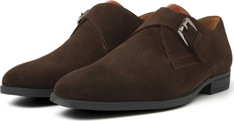 Van Lier Portofino suède gespschoenen bruin