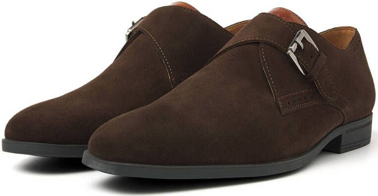 Van Lier Portofino suède gespschoenen bruin