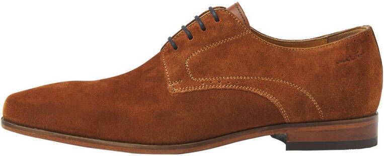 Van Lier Rhodes suède veterschoenen cognac