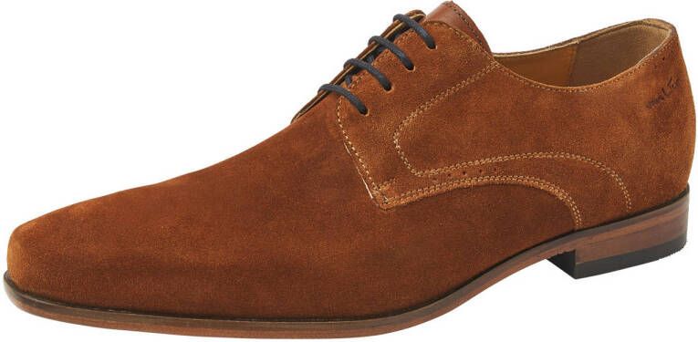 Van Lier Rhodes suède veterschoenen cognac