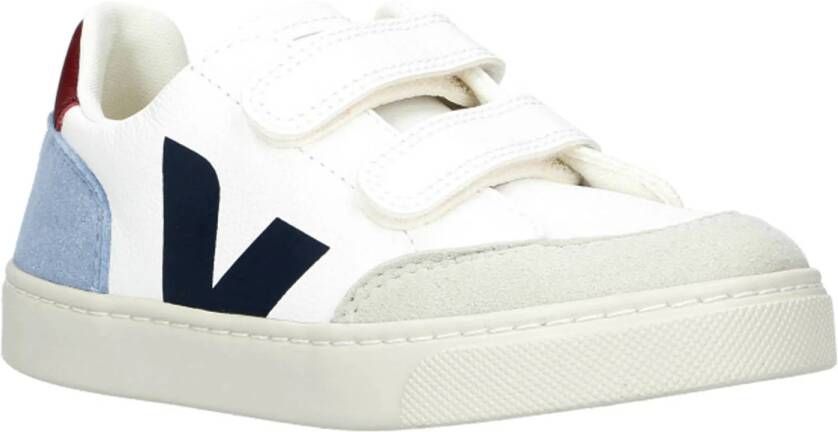 Veja SMALL V-12 leren sneakers wit blauw rood