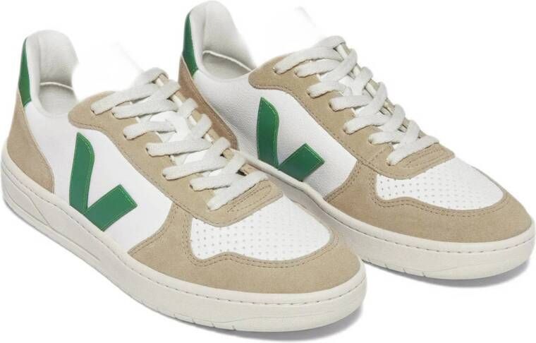 Veja V-10 leren sneakers beige wit groen
