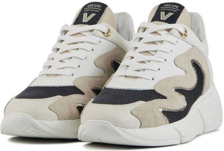 Via Vai chunky suède sneakers beige zwart