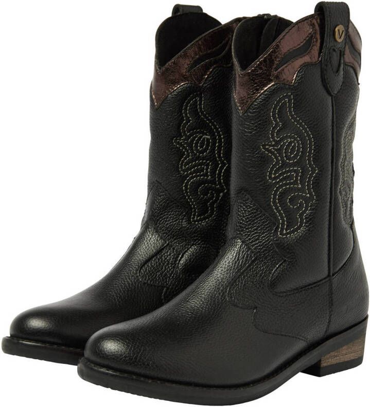 Vingino Chloe leren cowboylaarzen zwart