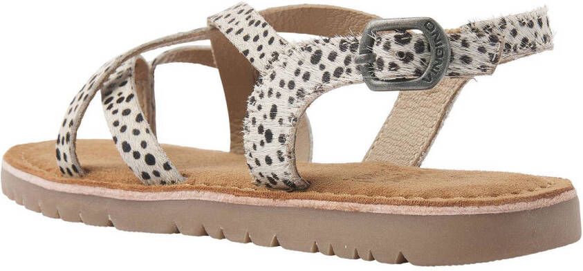 Vingino Coco leren sandalen met dierenprint wit zwart