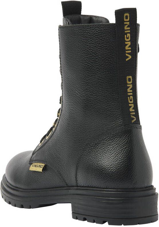 Vingino Julia leren veterboots zwart