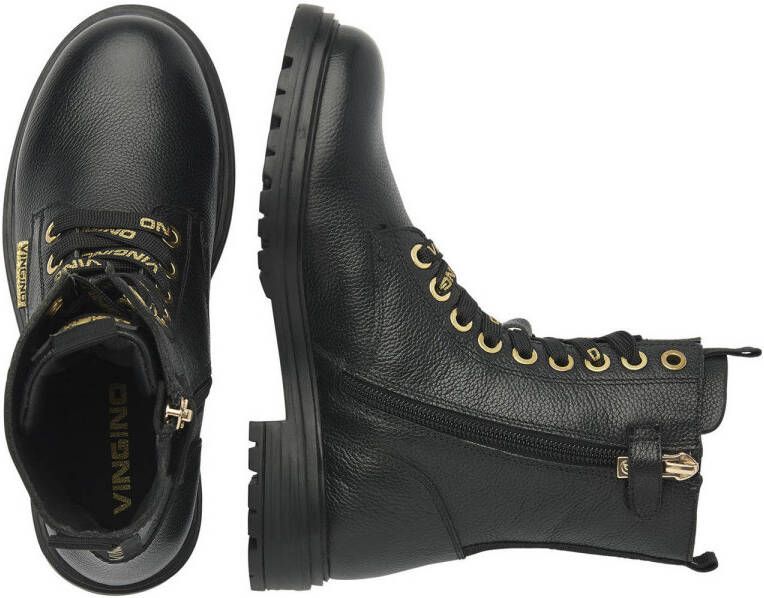Vingino Julia leren veterboots zwart