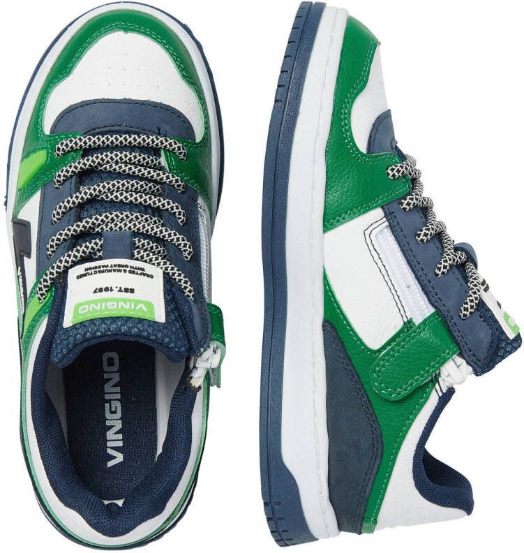 Vingino Kevin leren sneakers groen wit