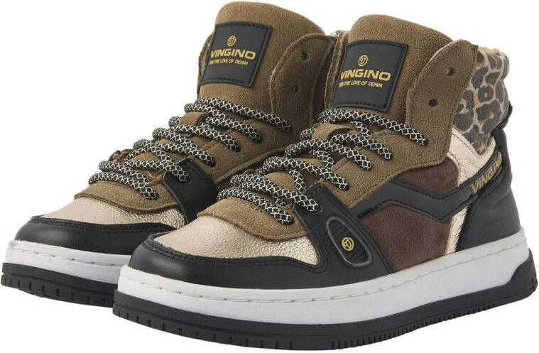 Vingino Maxime leren sneakers zwart bruin