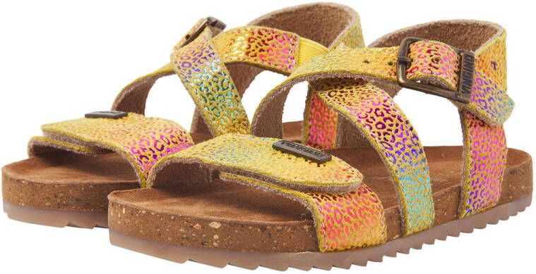 Vingino Melia leren sandalen met panterprint geel multi