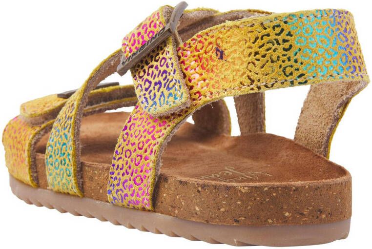 Vingino Melia leren sandalen met panterprint geel multi