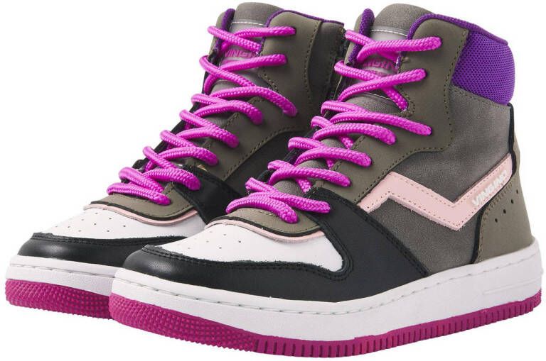 Vingino Senne Mid leren sneakers donkergrijs multi