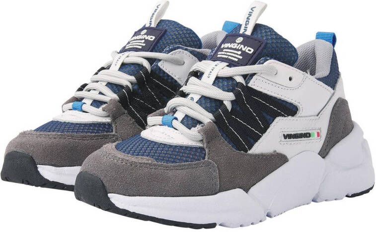 Vingino Stef leren sneakers grijs wit blauw