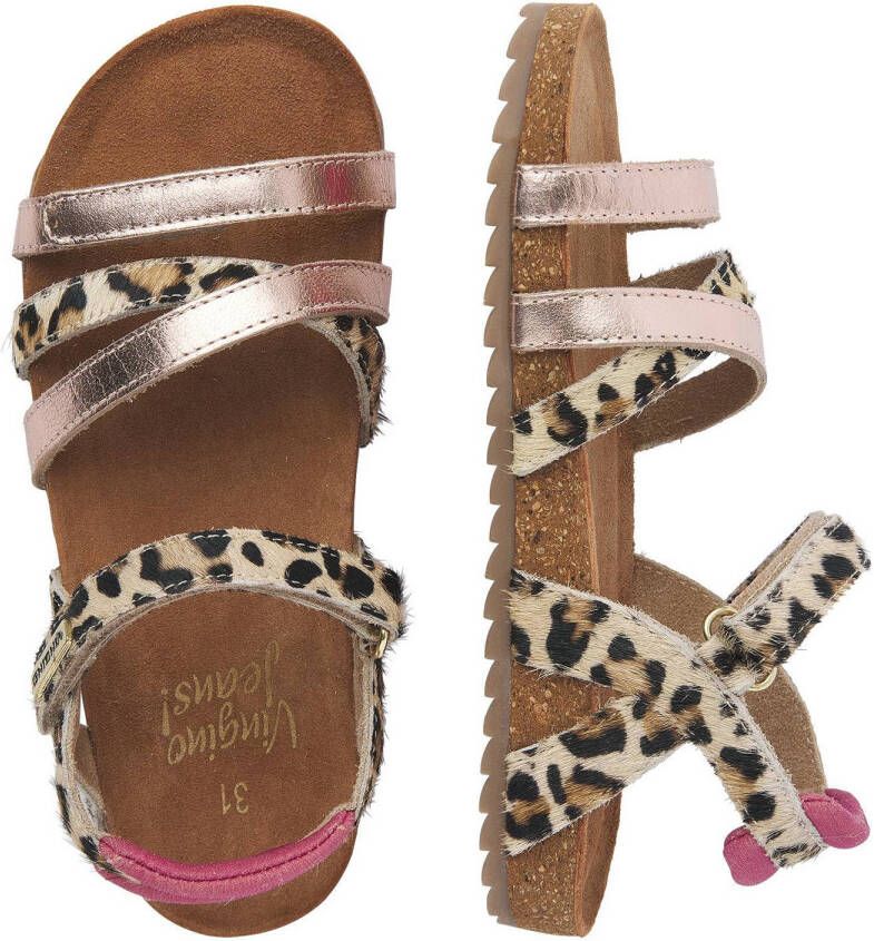 Vingino Vienna leren sandalen beige roze metallic