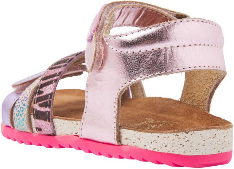 Vingino Vikki leren sandalen met dierenprint roze