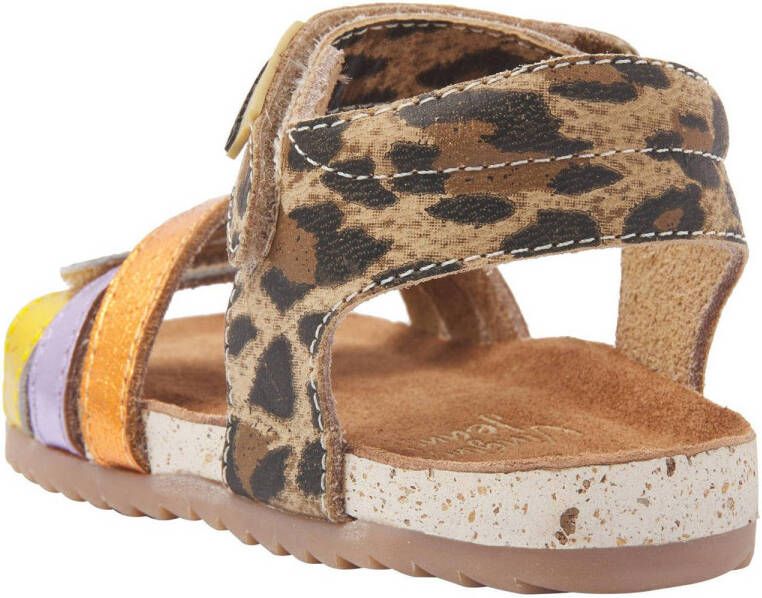 Vingino Vikki leren sandalen met panterprint bruin multi