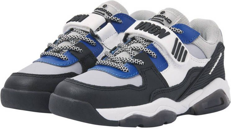 Vingino Vito Low leren sneakers zwart wit blauw