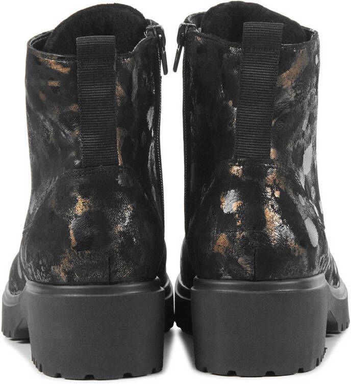 Waldlaufer leren veterboots met panterprint zwart brons