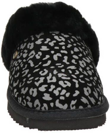 Warmbat Australia Collie Print suède pantoffels met panterprint zwart