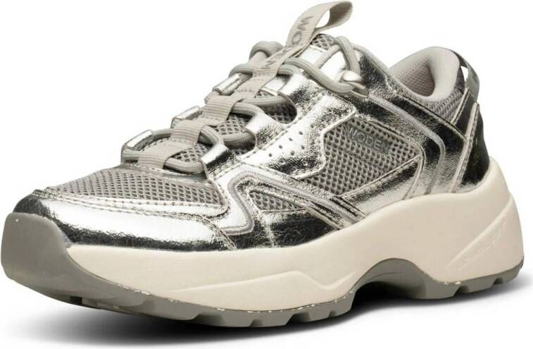 Woden chunky leren sneakers zilver
