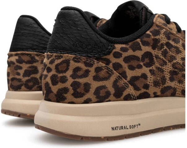 Woden Nicoline Leo suède sneakers panterprint bruin zwart