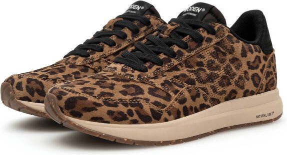 Woden Nicoline Leo suède sneakers panterprint bruin zwart