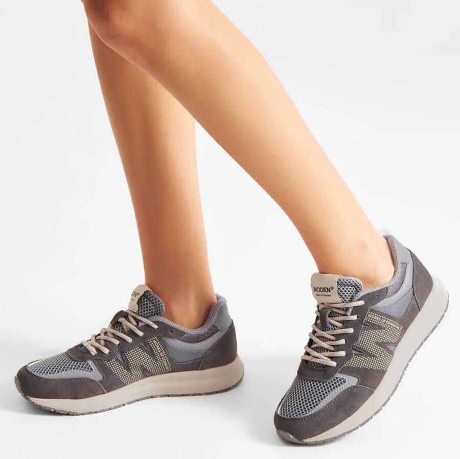 Woden Rigmor Open Mesh suède sneakers donkergrijs