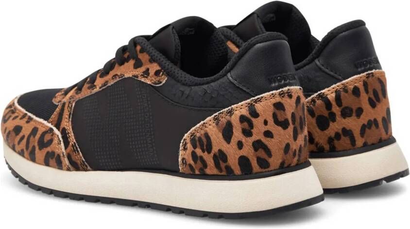 Woden Ronja Cowhair leren sneakers zwart panter