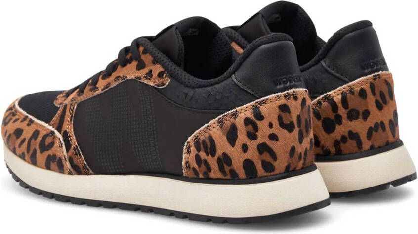 Woden Ronja Cowhair leren sneakers zwart panter