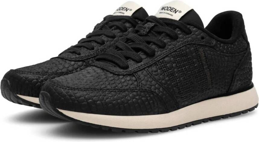 Woden Ronja Croco leren sneakers met crocoprint zwart