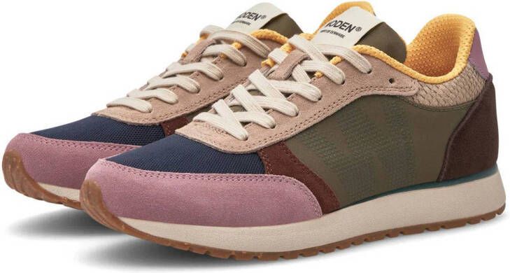 Woden Ronja suède sneakers groen paars bruin