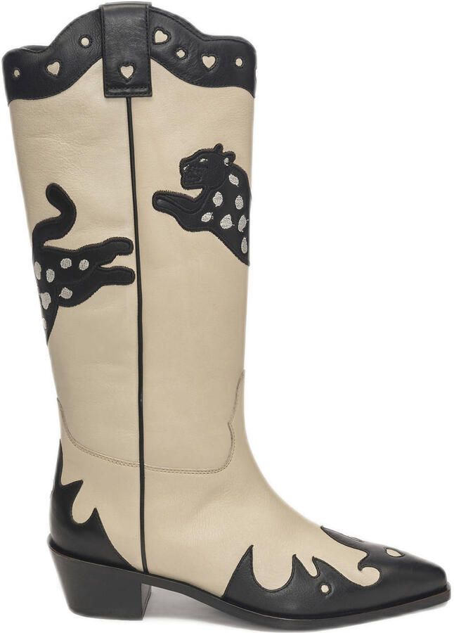 Fabienne Chapot Debby leren cowboylaarzen ecru zwart