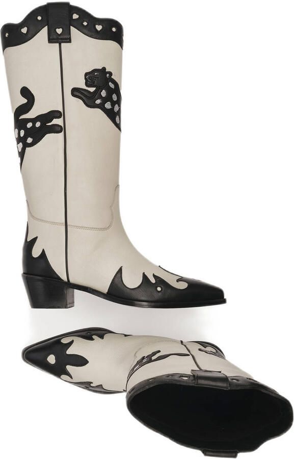 Fabienne Chapot Debby leren cowboylaarzen ecru zwart - Foto 2