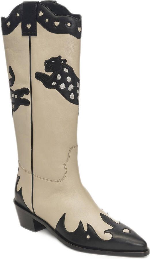 Fabienne Chapot Debby leren cowboylaarzen ecru zwart - Foto 3