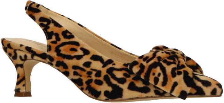 Fabienne Chapot leren slingback pumps met panterprint beige