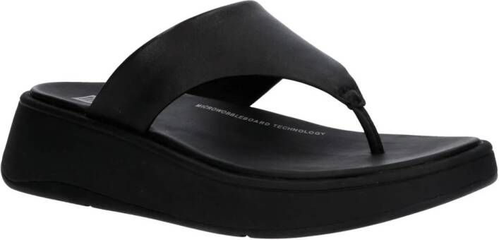 FitFlop F-Mode Leather Flatform Toe-Post Sandals ZWART