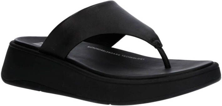 FitFlop F-Mode Leather Flatform Toe-Post Sandals ZWART