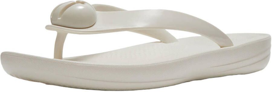FitFlop TM Iqushion Glossy Button teenslippers met sleehak ecru - Foto 3