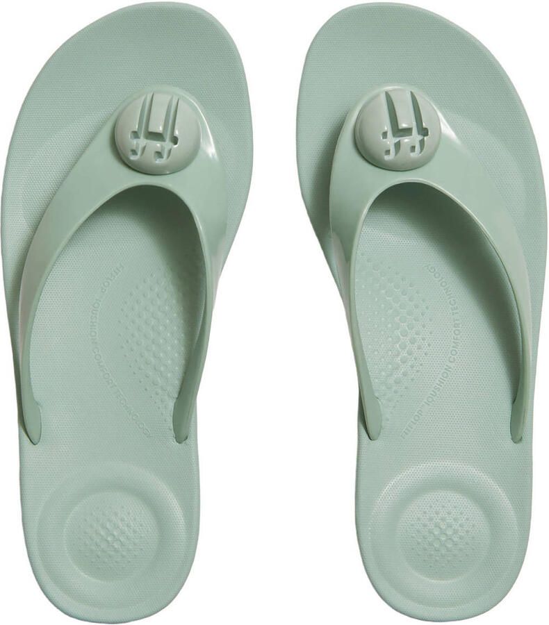 FitFlop TM Iqushion Glossy Button teenslippers met sleehak mintgroen