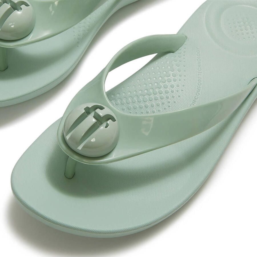 FitFlop TM Iqushion Glossy Button teenslippers met sleehak mintgroen - Foto 2