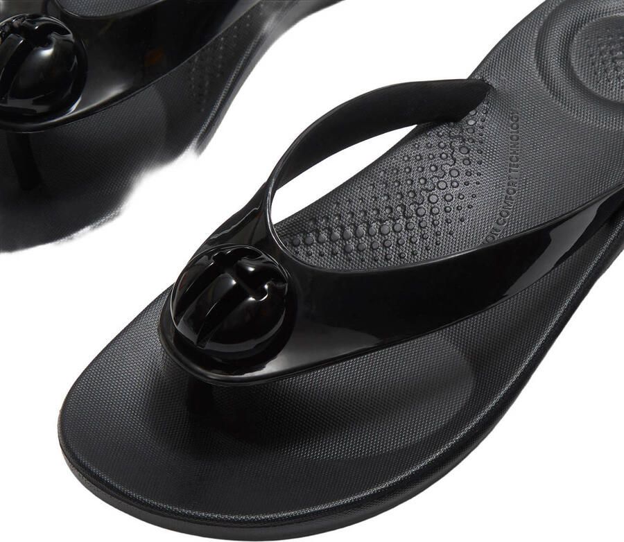 FitFlop TM Iqushion Glossy Button teenslippers met sleehak zwart - Foto 2