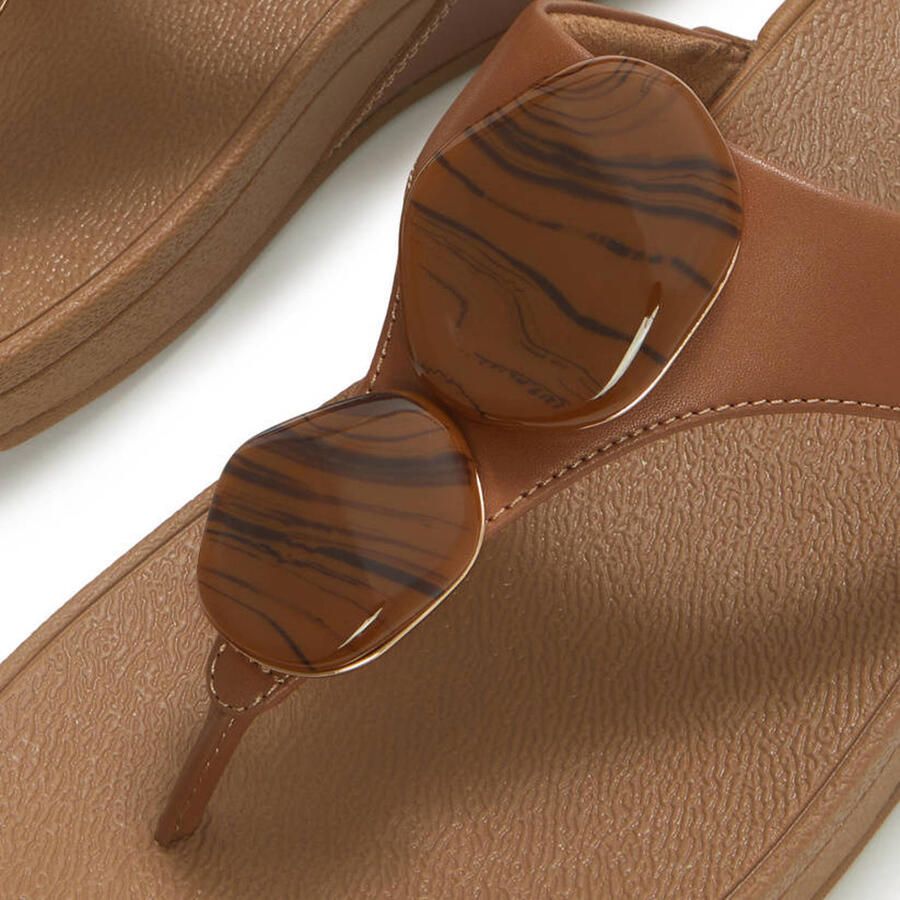 FITFLOP Teenslippers Dames Lulu Marbled Stone Toe-post Maat: 40 Materiaal: Leer Kleur: Camel - Foto 6